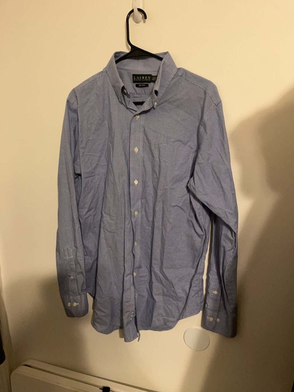 Lauren Ralph Lauren Non-Iron Button Down Shirt Blue Gingham 15.5 34/35